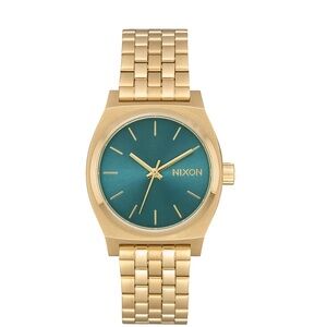NIXON Gold Watch Medium Time Teller Light Gold Turquoise Face Bracelet Band